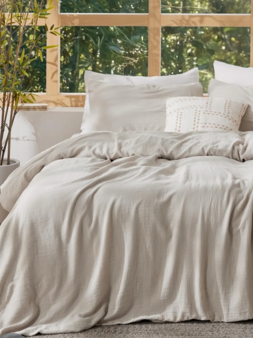 BEIGE Muslin Duvet Cover Set BREATHABLE 80%COTTON 20% VISCOSE - QUEEN SIZE